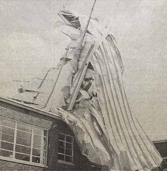 Wind peeled back gym roof