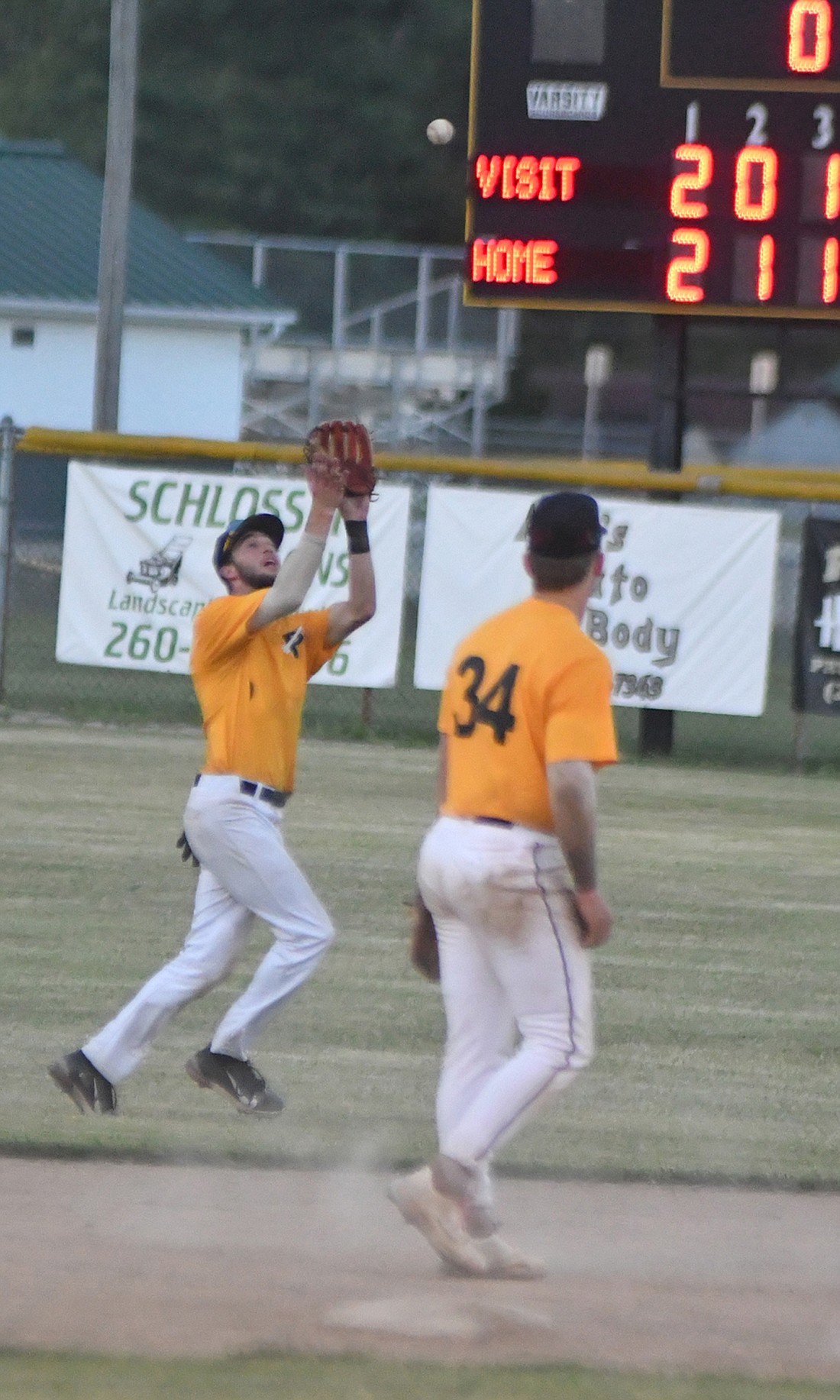 Portland Rockets shortstop, Noah Collins, ranges back to catch a pop up in their 19-7 loss to the Fort Wayne Renegades on Thursday. (The Commercial Review/Ray Cooney)