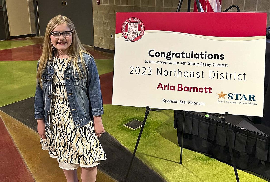 Local fifth grader Aria Barnett, pictured above, was named the National County Government Week essay contest winner in June, an award given by the Association of Indiana Counties' Northeast District and Star Financial Bank. "She"s very intrinsically motivated. She pushes herself to do extra," said Andrea Garringer, Barnett's former teacher at East Jay Elementary. (The Commercial Review/Bailey Cline)