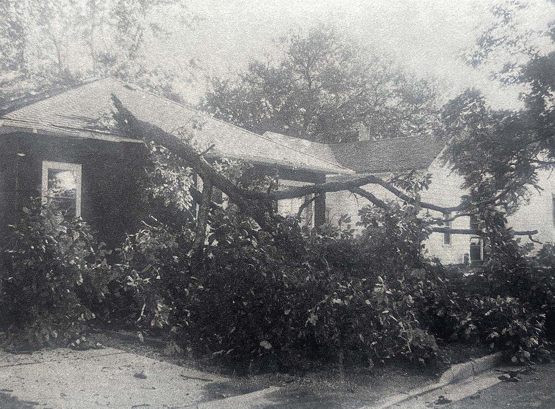 A series of severe thunderstorms swept through Jay County and the surrounding area on July 19, 1998, bringing heavy rain and damaging winds. This large tree limb fell on top of a home at 912 W. Arch St. in Portland. (The Commercial Review/Laurie Chen)