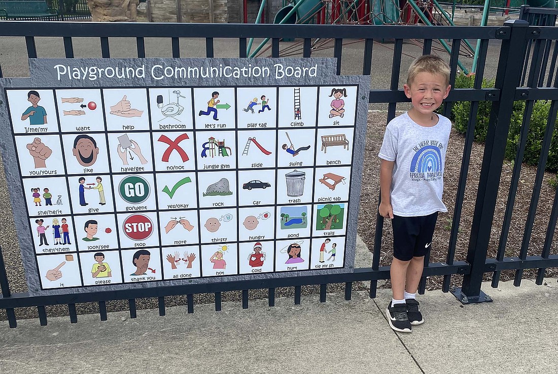 New communication boards have been installed at Hudson Family Park in Portland. Liz and Baxter Holdcroft spearheaded the effort as 5-year-old son Beau (pictured) has childhood apraxia of speech, a rare disorder in which children have trouble controlling their lips, jaws and tongues when speaking. (Photo provided)