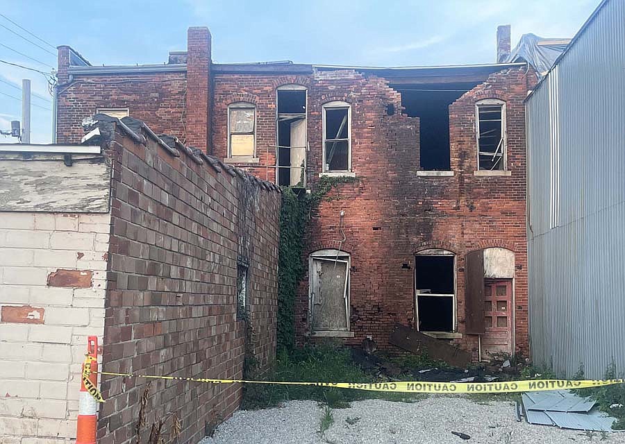 Portland Board of Works on Thursday affirmed an unsafe building order for 208 and 210 N. Meridian St. Pictured is the rear of the buidling, where part of the west wall has caved in. (The Commercial Review/Ray Cooney)