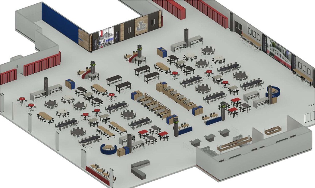 The above graphic from PH Design shows what the commons at Jay County Junior/Senior High School will look like following a renovation project that Jay School Board awarded Monday to C&T Design and Equipment of Fort Wayne. The $738,000 project is expected to be completed during the school’s winter break. (PH Design)