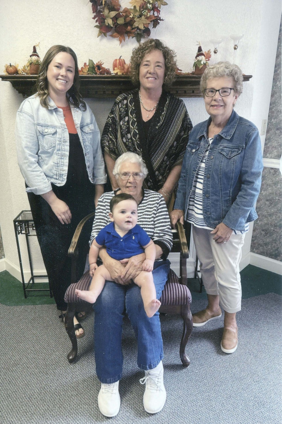 Pictured are five generations of the Simmons family. In front are Graham Watts of Carmel and great great-grandmother Roberta Simmons of Union City. In the back row, from left, are mother Katharyn Watts of Carmel, grandmother Sarah Daugherty of Yorktown and great-grandmother Maria Hiatt of Portland. (Photo provided)