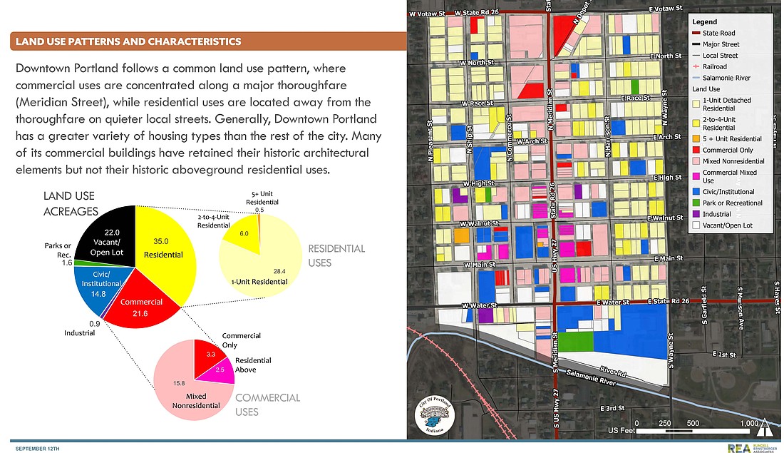 This chart developed by design and planning firm Rundell Ernstberger Associates shows current land use patterns in downtown Portland and the surrounding area. The firm is working with Portland Redevelopment Commission to develop a new downtown revitalization plan. (Rundell Ernstberger Associates)