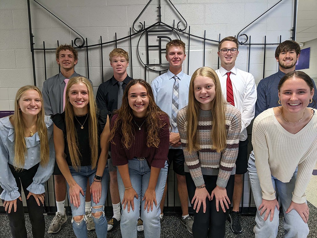 Fort Recovery High School will crown its homecoming queen and king Friday prior to the Indiana football team’s game against the New Bremen Cardinals. The ceremony is scheduled for 6:30 p.m. Pictured, front row from left, are queen candidates Cali Wendel, Natalie Brunswick, Allison Knapke, Megan Evers and Teigan Fortkamp. Back row are king candidates Alex Dues, Matthew Romer, Reece Evers, Reece Guggenbiller and Troy Homan. (Photo provided)