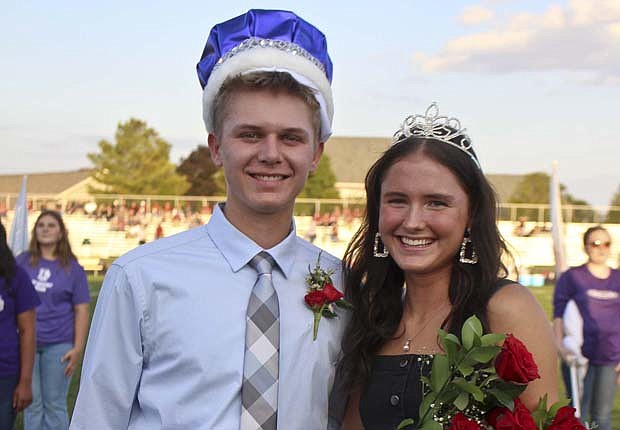 Fort Recovery High School crowned its homecoming king and queen Friday prior to the football team’s 35-7 loss to the New Bremen Cardinals. Pictured are king Reece Evers and queen Teigan Fortkamp. (The Commercial Review/Bailey Cline)