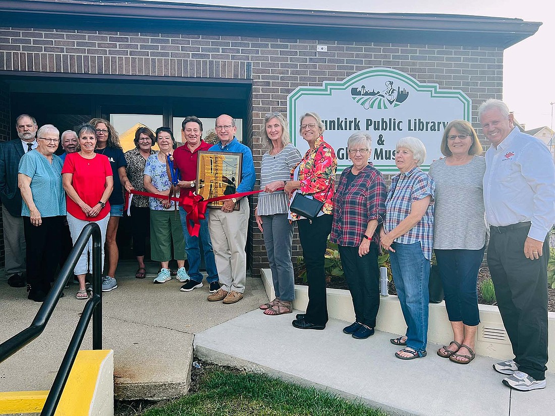 Dunkirk Public Library held a ribbon-cutting and plaque presentation ceremony Monday evening to celebrate the completion of its renovation project. Work completed included filling in skylights on the interior of the building and painting throughout. It was funded through The Dunkirk Foundation’s Gayle & Marilee Gaunt Library Fund. (Photo provided)