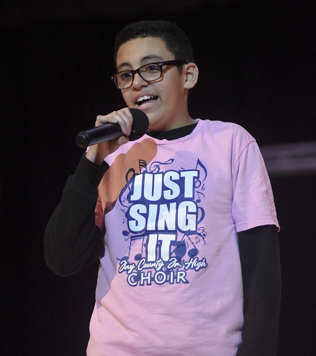 Aurelio Juarez sings a solo during the junior high portion of the Jay County Junior/Senior High School choral department’s fall choral concert Sunday afternoon. (The Commercial Review/Ray Cooney)