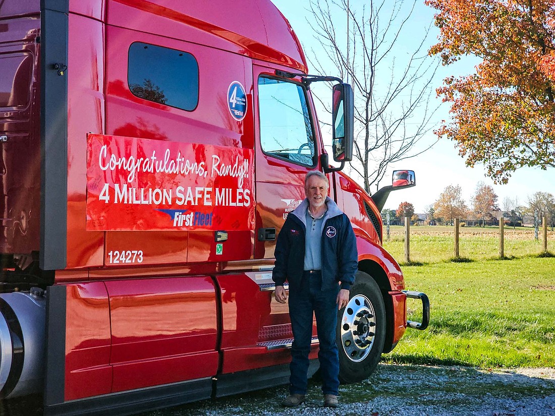 First Fleet of Bluffton recently recognized Portland’s Randy Hardymon for 4 million accident-free miles. He has been a driver for First Fleet for 32 years. (Photo provided)