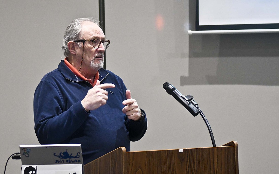 Ed Curtin of CWC Latitudes speaks Monday during a presentation of the Portland Downtown Economic Development Plan. Portland Redevelopment Commission plans to review the plan and begin the approval process next week. (The Commercial Review/Ray Cooney)