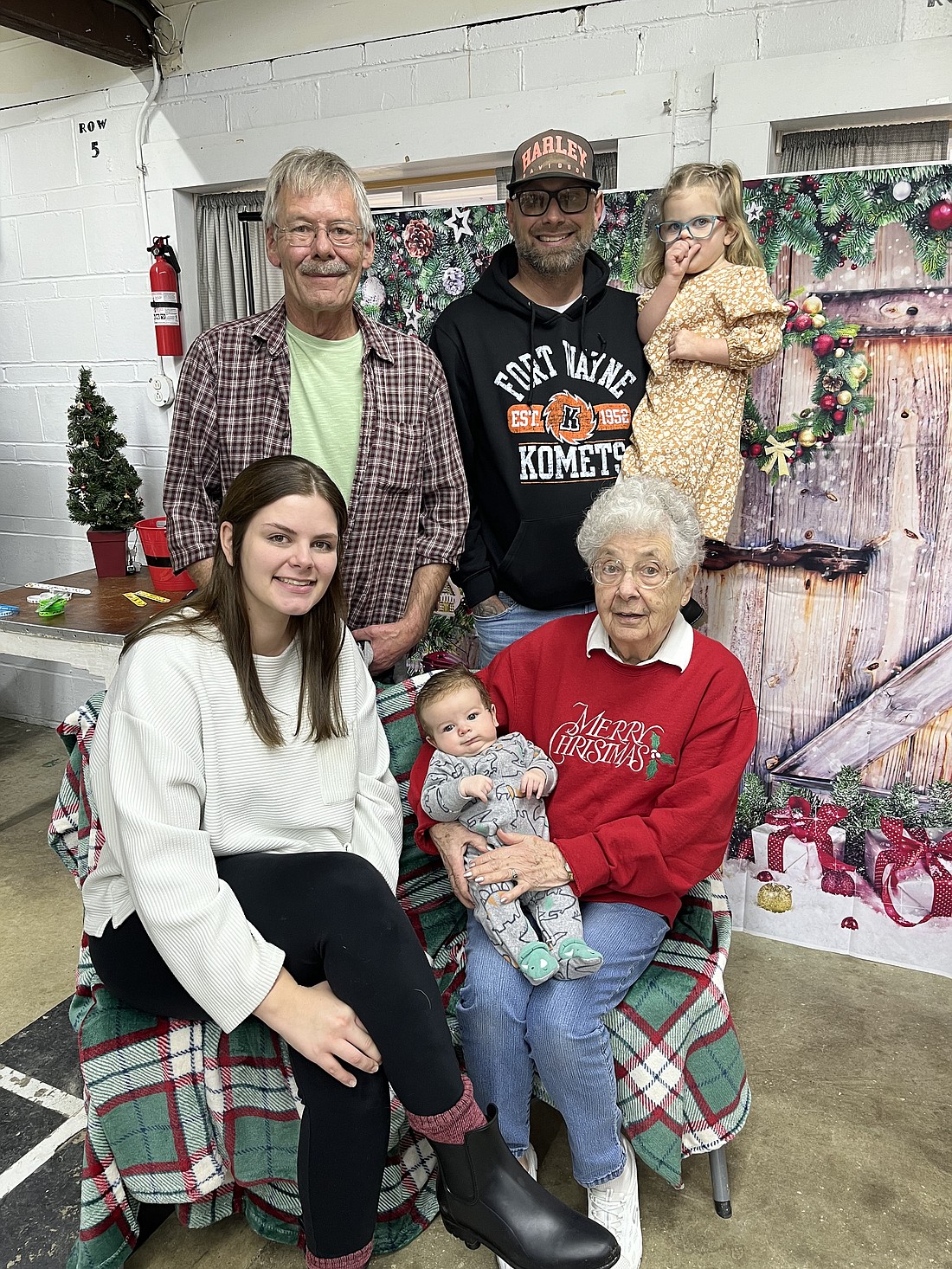 Pictured are five generations of the Ronald-Current family. Seated from left are mother McKayla Current and great-great-grandmother Martha Sue Ronald holding Benjamin Shane Current. In the back row are great-grandfather Carl Ronald and grandfather Patrick Ronald holding Anna Jane Current. (Photo provided)