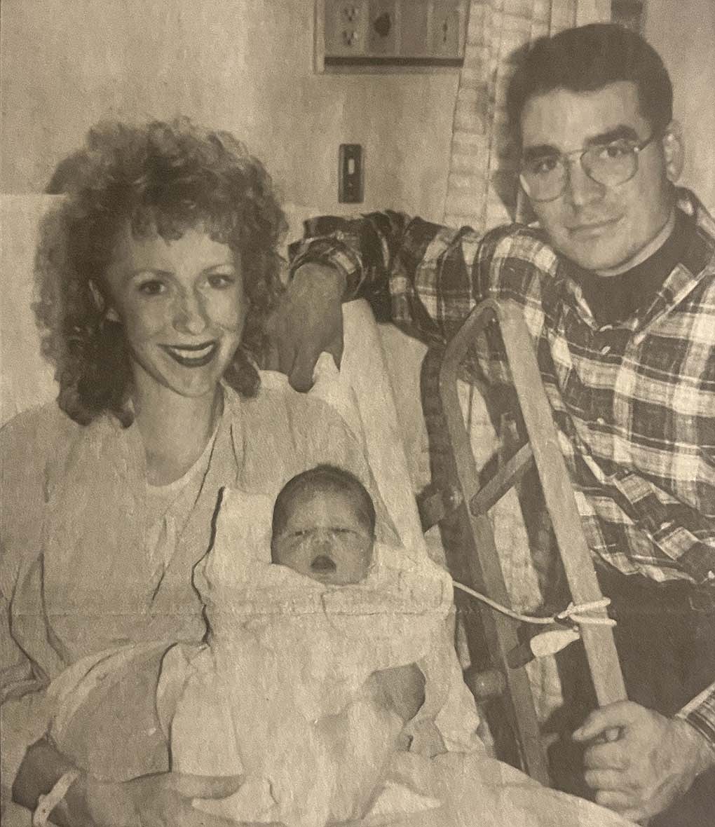 Erika Ann Kunkler, pictured with her parents Rebecca and Brian Kunkler of rural Portland, was the first baby born at Jay County Hospital in 1999. She beat Adam Christopher Haffner, the son of Jame and Leta Haffner of rural Bryant, by 11 minutes. (The Commercial Review/Laurie Chen)