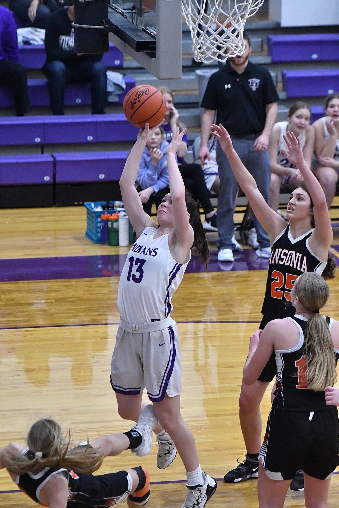 Fort Recovery’s Cameron Muhlenkamp powers up for a layup in the Indians’ 51-36 blowout of Ansonia on Tuesday. (The Commercial Review/Andrew Balko)