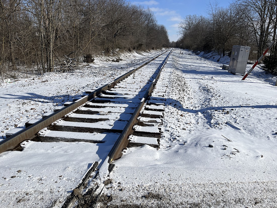 Snowy railroad tracks stretch toward Portland from west of the city in this view from county road 100 South. More snow is in the forecast beginning with a 20% chance this evening and continuing through Friday. (The Commercial Review/Ray Cooney)