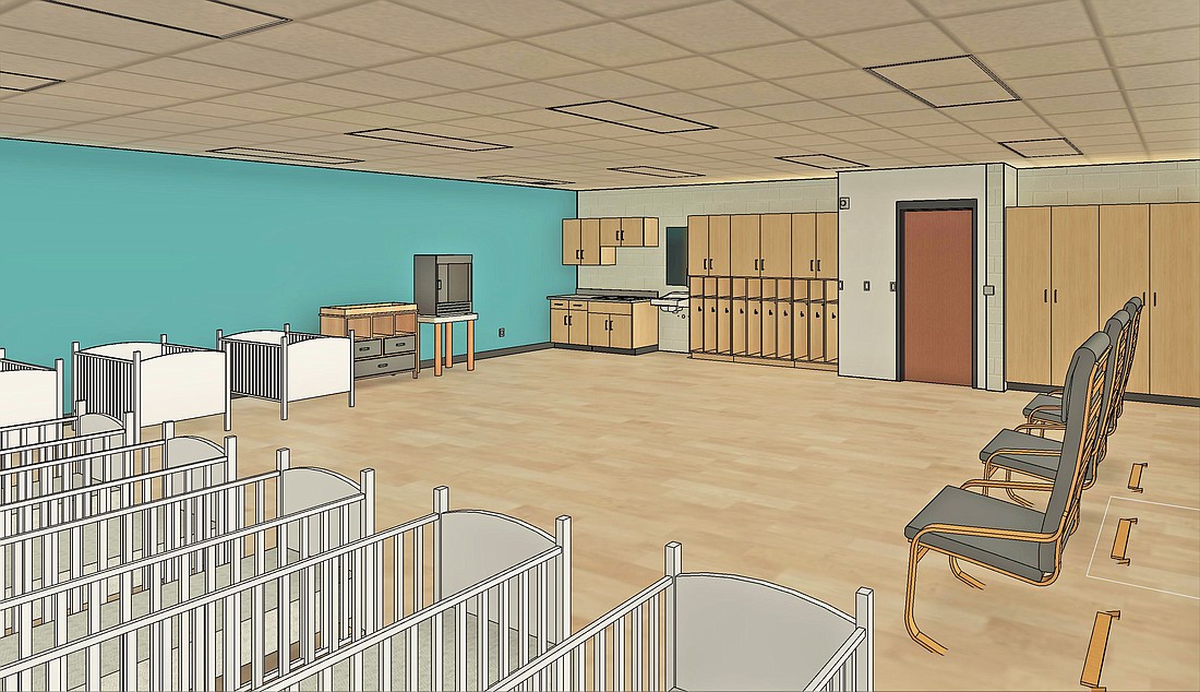 The above graphic shows a drawing of one of the infant rooms that will be a part of the new Jay County Early Learning Center that is planned to open late this summer. The former Judge Haynes Elementary School on the west side of Portland is currently being renovated to house the new facility, which is expected to serve 150 children. (Graphic provided)