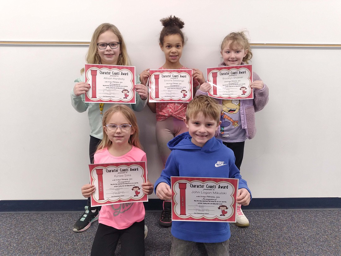 East Elementary recently awarded students for being caring. Pictured above, first row, are first graders Kynlee Sims and (John) Logan Mikulski, and in the back row are Allison Hardesty, Simone Sotolongo and Brooklyn Shawver. Not pictured is Graham Peterson. (Photo provided)