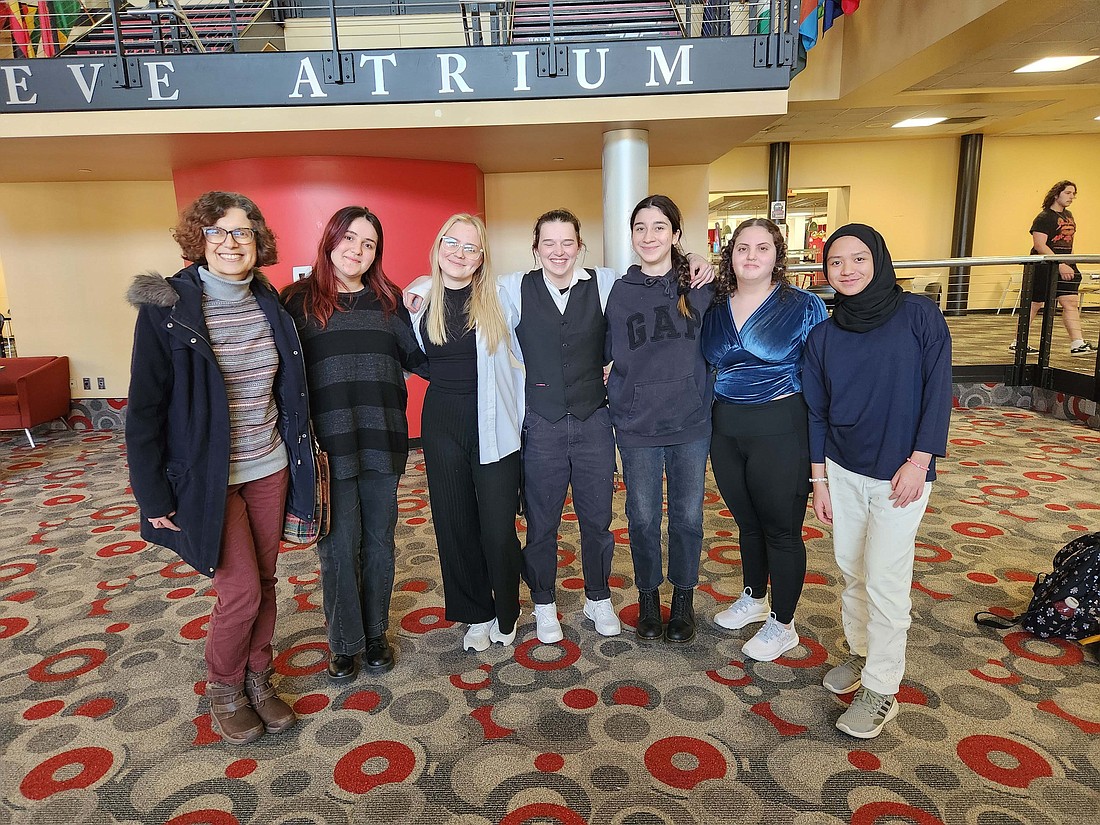 Six Jay County students took part in the Academic World Quest at the University of Indianapolis on Feb. 24. The competition is sponsored annually by the World Affairs Councils of America and tests the students’ knowledge of world politics, economics and geography with the goal of promoting world peace. Jay County teams won third place and 17th place. Pictured above, from left, are coach Anni McClung, Jovana Markovic, Isabella Puusepp, Cameran Paxson, Tinatin Japaridze, Carla Alashkar and Anis Edi. (Photo provided)