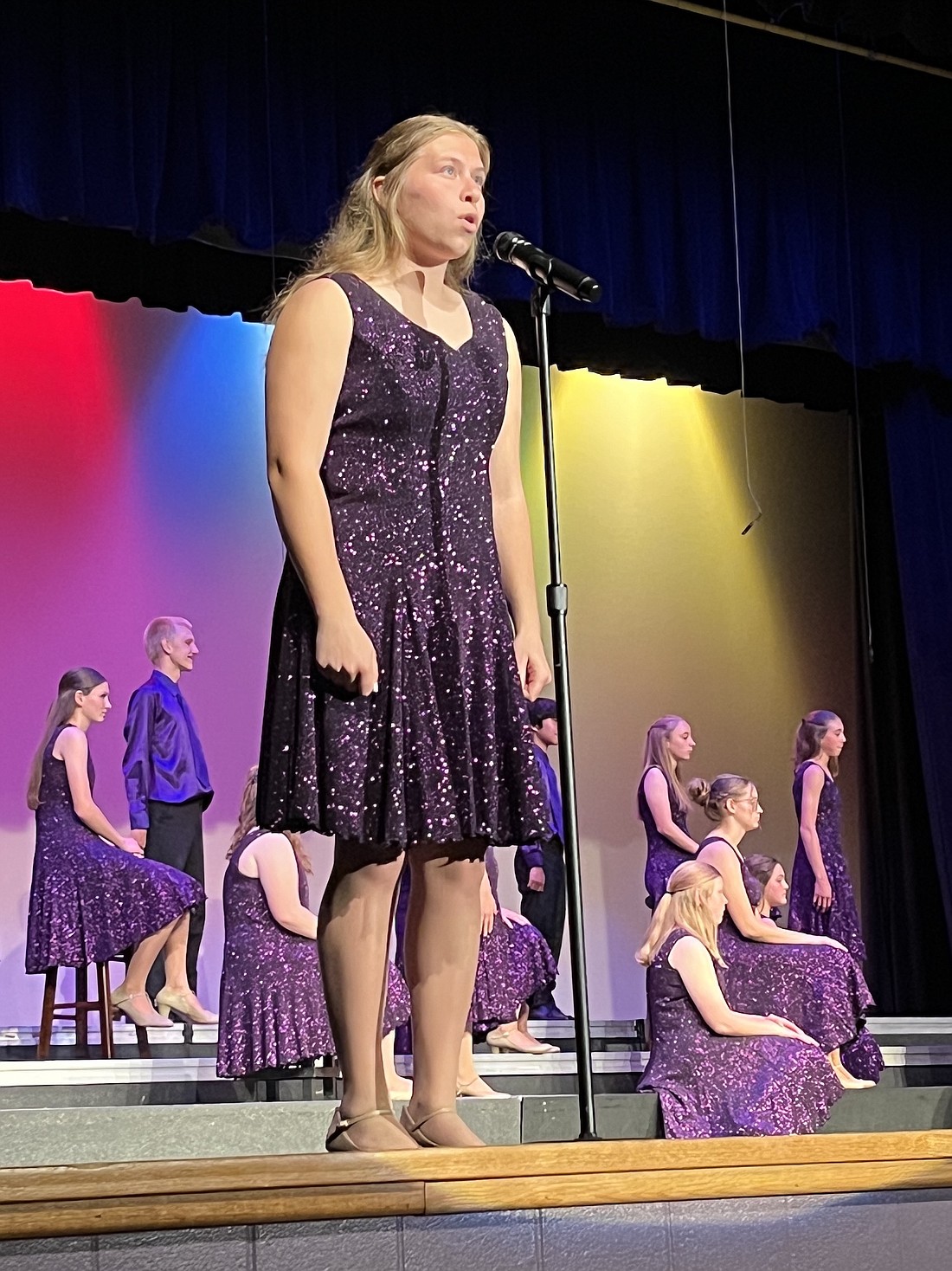 Paisley Hart performs a solo to lead off the junior high choir’s rendition of “I See the Light” from the movie “Tangled” on Sunday evening during the Fort Recovery Local Schools spring choir concert. The junior high group also performed “Rockin’ Pneumonia and the Boogie Woogie Flu” by Huey Smith, “Pure Imagination” from the “Willie Wonka & The Chocolate Factory” soundtrack and “Celebration” by Kool & the Gang. (The Commercial Review/Ray Cooney)