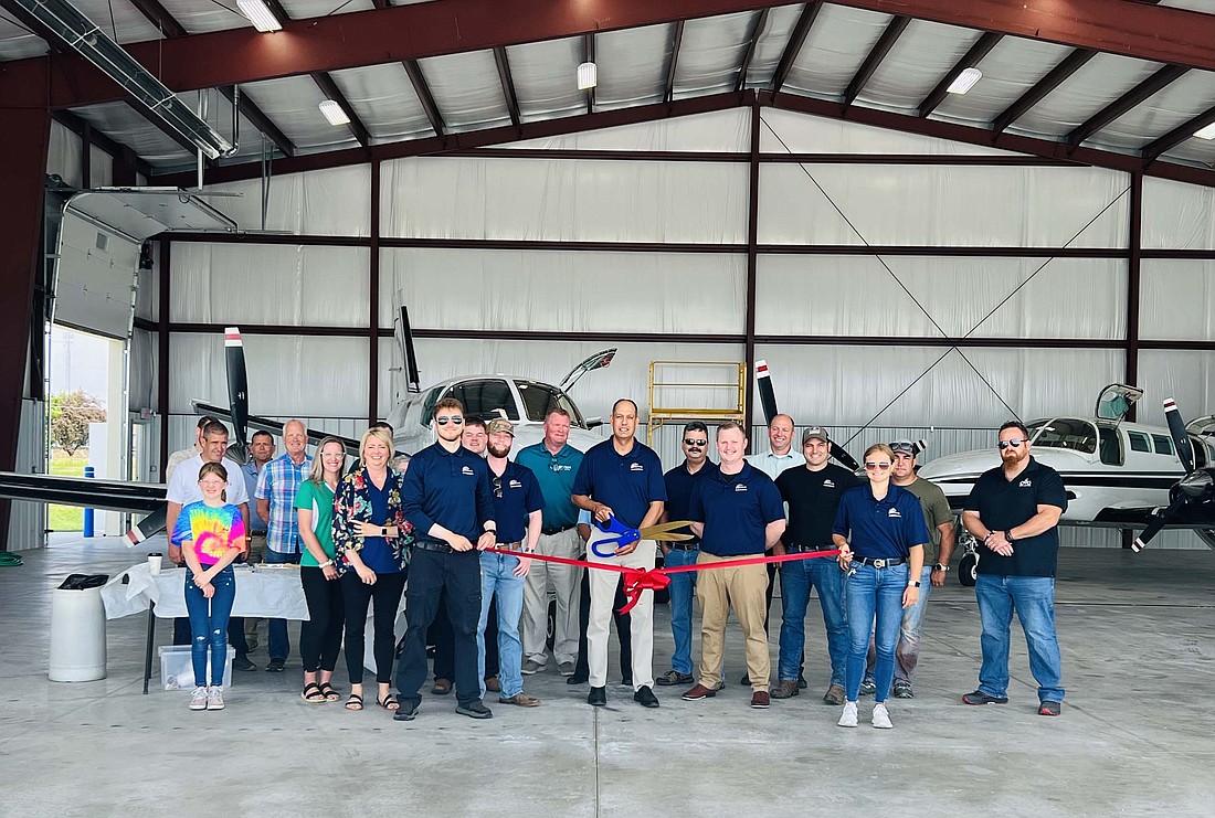 Jay County Chamber of Commerce held a ribbon-cutting ceremony last week for the new Sonrise Aviation corporate hangar at Portland Municipal Airport. (Photo provided)