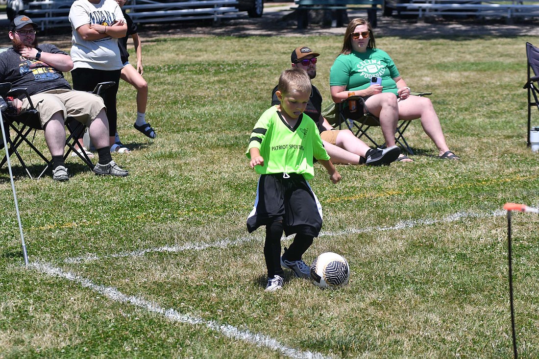 Ian Kaehr shoots during the Patriot Sportswear Hornets’ 2-0 win on Saturday. (The Commercial Review/Andrew Balko)