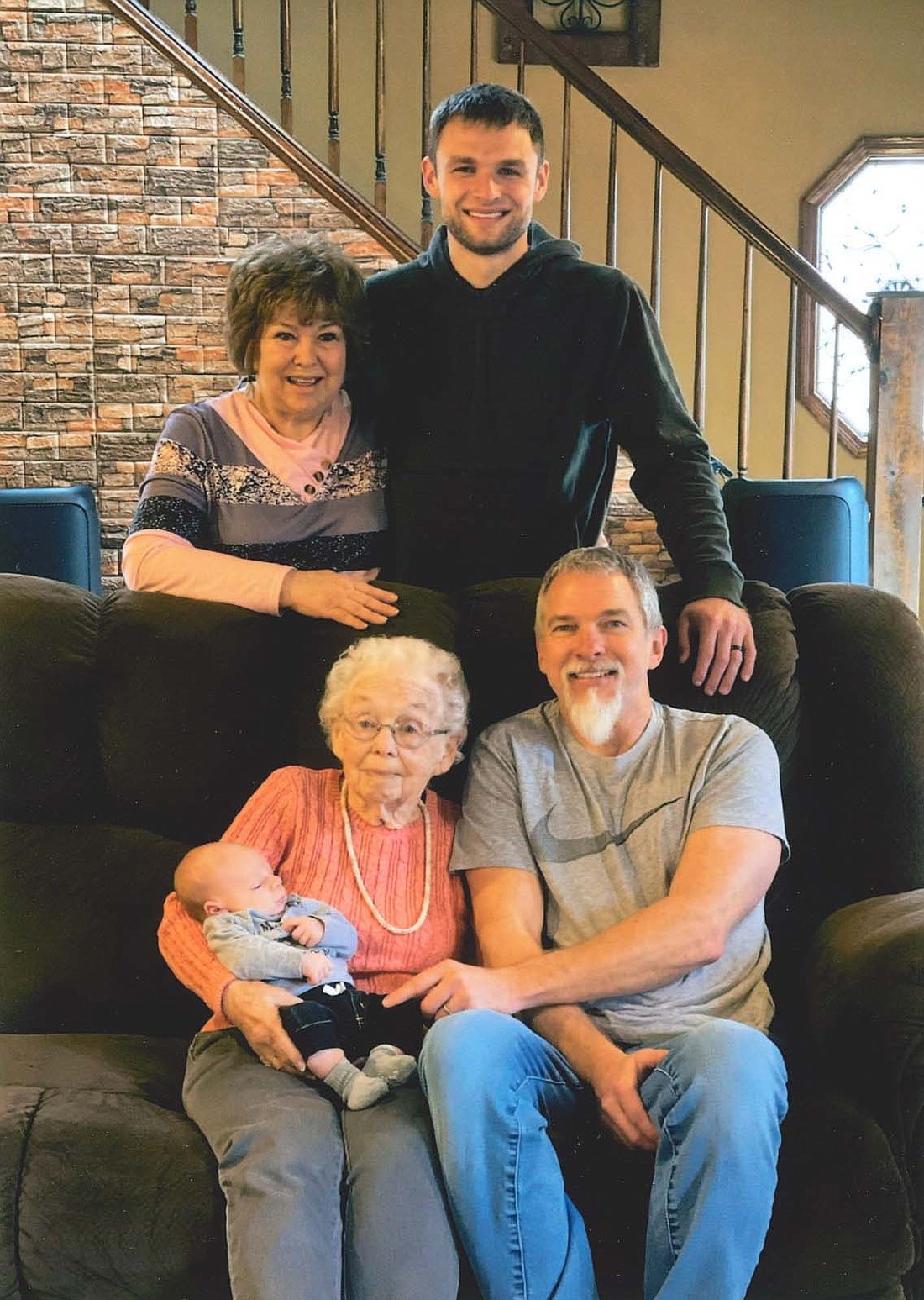 Pictured are five generations of the McFarland and Younger family. In the front row are great-great-grandmother Reva Younger holding Carter McFarland and grandfather Chad McFarland. In the back row are great-grandmother Deb McFarland and father Brock McFarland. (Photo provided)