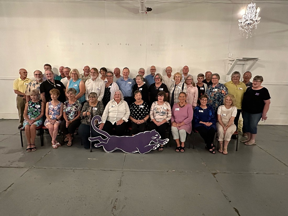 Portland High School Class of 1969 recently met for its 55th reunion. Pictured, front row, are Frankie Cowan Kunkle, Daisy Taylor Shuba, Alice Hittle Poole, Linda Clutter Riddlebarger, Linda Minch Vesperry, Carol Morehous Green, Lou Ann Graves Wallischeck, Debby Duke McCoy, Pam Bowen Burks and Nila Grunden Lepley. 
Pictured standing in the back row are Art Jordan, Mark Fitzpatrick, LaDean Poole, Susan Freeman Fitzpatrick, Mark Tatman, Gary Sanders, Simone Simons Alberding, Charles Betz, Nur Lykins, Susie Timmons Platt, Bonnie Myron Dixon, Phil Caupp, Clyde Corle, Carolyn Bailey, John Mangold, Roger Fuelling, Linda Morrical Pocta, Michael Slusser, Christine Knapschafer Whitenack, Jim Grafmiller, Karen Boice Paff, Carol Grimm Rathbun, Bill Rathbun, Cindy Glentzer Wolverton, Louise Ronald, Kit McClung and Jeanette Ashley Hoffman. Not pictured are Steve Arnold and Donald Brown. (Photo provided)