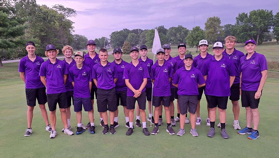 Pictured is the 2024 Fort Recovery High School boys golf team team. Front row from left are Colson Post, Owen Grieshop, Drew Backs, Caleb Smith, Carter Fortkamp, Hoyt Schmitz and Will Faller. Back row are Eli Lennartz, Reed Albers, Mason Diller, Riley Grieshop, Will Westgerdes, Keegan Muhlenkamp, Garrett Diller, Reece LeFevre, Carson Fullenkamp and coach Dean Sanders. Not pictured are Hudson McAbee and assistant coach Greg LeFevre. (Photo provided)