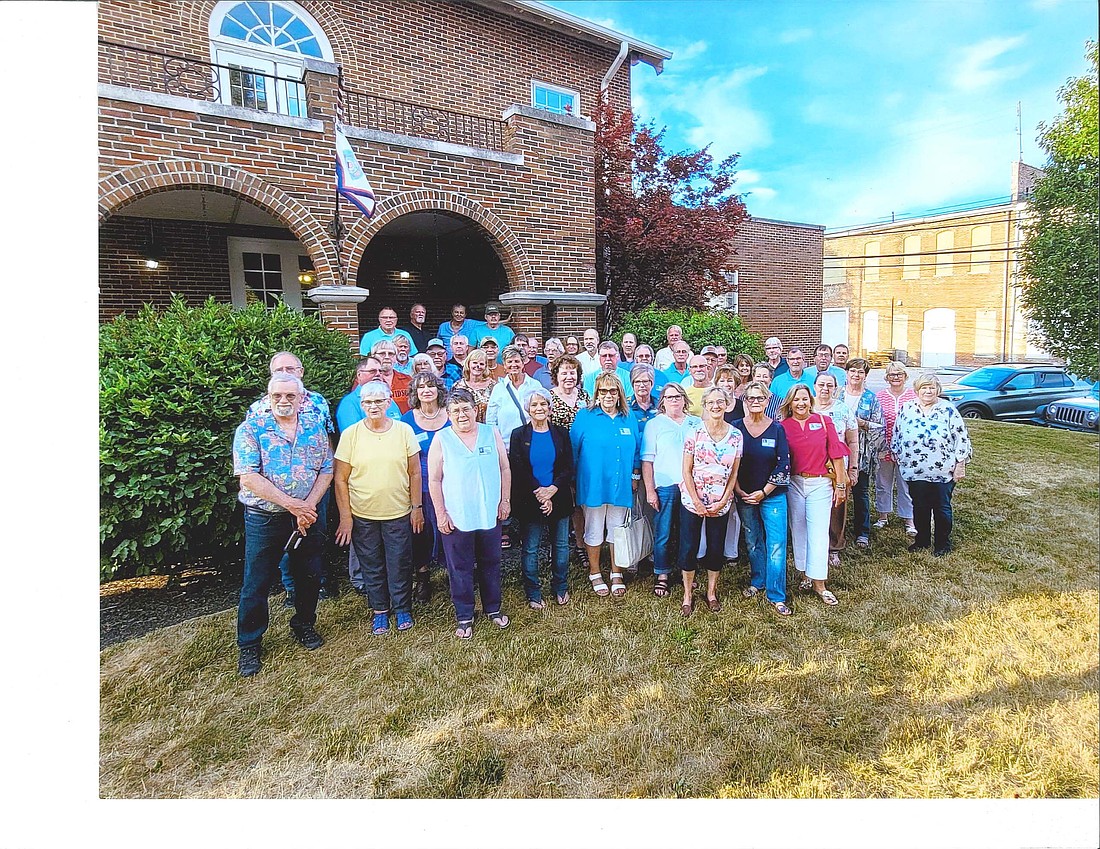 Portland High School’s Class of 1974 met recently for its 50th reunion. Pictured in the front row are Tom Chapman, Sue (Blackford) Brandenburg, Evelyn (Ronald) Mong, Marcia Wilcox, Avalyn (Breymier) Swaney, Pennee Carpenter, Lucretia (Grogg) Miller, Patty (Imel) Johnston and Loni (Peterson) Freeman. Second row are Mark Butcher, David Stoner, Susan Schenck, Sandy (Timmons) Mertz, Janice (Gaerke) Pitsenbarger, Cindy (Butcher) Sommers, Gary Sautbine, Susan (Smith) Todd and Barb Sautbine.  Third row are Dave Shaver, Tracy (Wherry) Evans, Gena (Bryant) Coers, Bill Bailey, Jim Roush, Randy Gillespie, Jerry Byrum, Randy Gillespie, Jerry Byrum, Rosi (Jones) Kunkle, Doug Shoemaker, Penny (Lare) Byers, Nancy (Jutte) Alig and Teresa (Krieg) Weesner. Fourth row are Steve Barnett, Roger Hartzell, Doug Votaw, Scott Johanning, Hal Daugherty, Art Cheeseman and Terry Schmit. Back row are Kevin McClung, Tom Blalock, Steve Whiteneck, Bob Faught, Reggie Howell, Sam Smith, Mark Arnold, Terry Richards, Terry St. Myers, Bob Joy, Kevin Keller and Greg Wright. (Photo provided)