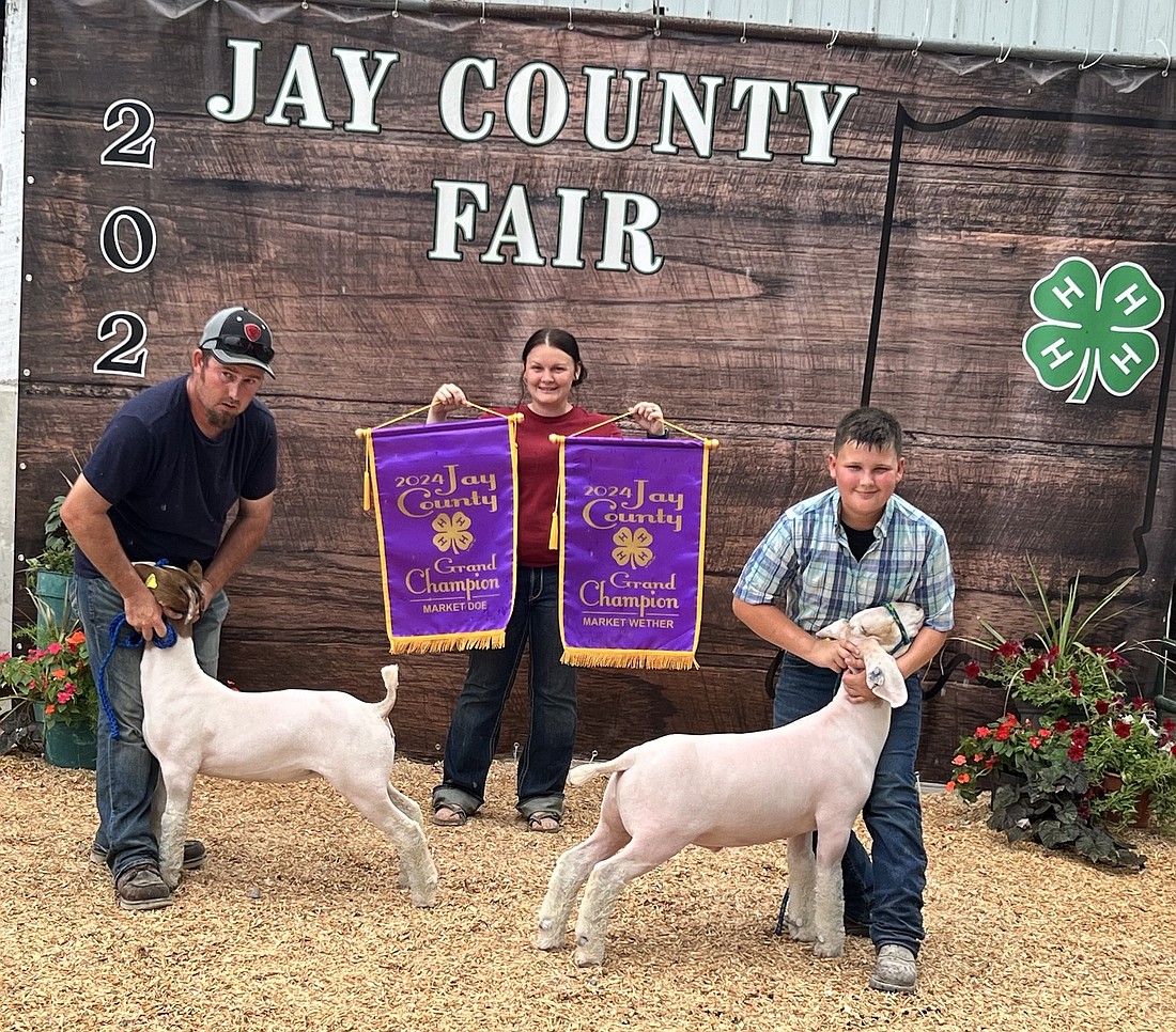 Levi Garringer showed the grand champion market doe and market wether July 9 during the Jay County 4-H meat goat show. (Photo provided)