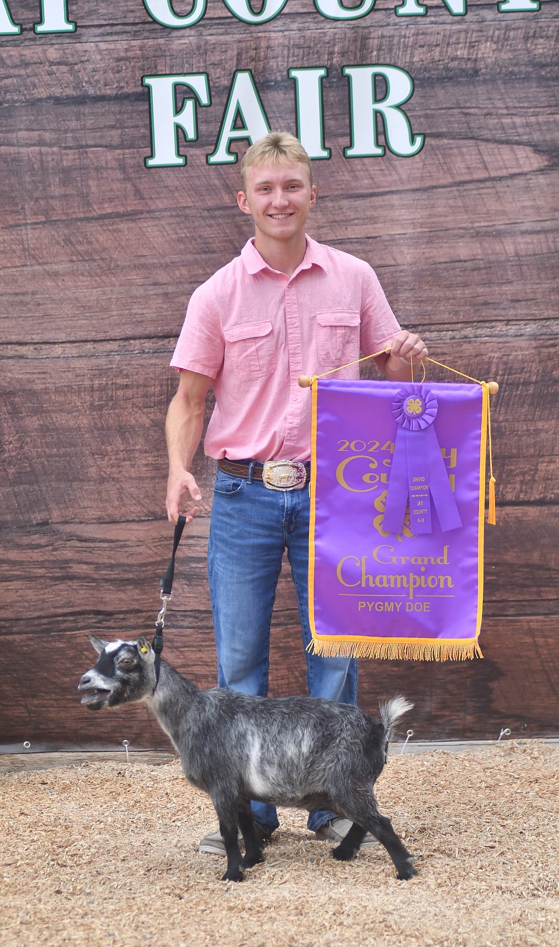 Gage Sims showed the grand champion pygmy doe July 9 during the Jay County 4-H pygmy goat show. (The Commercial Review/Andrew Balko)