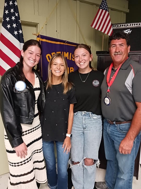 Portland Breakfast Optimists recently inducted new members. Pictured above are sponsor Abby Benter, new members Sophia Fugiett and Laci McGinnis and sponsor and president Rodney Miles. (Photo provided)