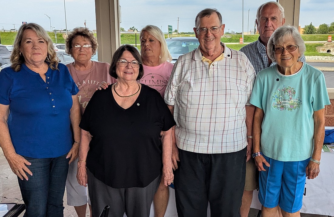 The Portland Evening Optimist Club recently added 4 new members.  From left:  Karen Bricker, sponsor Linda Aker, Debbie Waechter, sponsor Debra Imel, Donny and Anita Shauver with sponsor Mike Leonhard. (Photo provided)