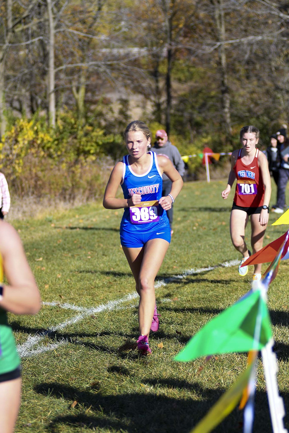 Paityn Wendel works her way through the course at Huntington University on Saturday at the IHSAA Regional 2 cross country meet. Wendel finished the race with a time of 22 minutes, 54.9 seconds. (The Commercial Review/Andrew Balko)