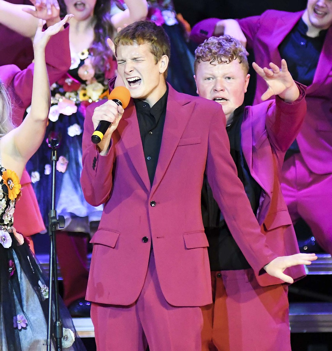 Austin Curtis belts out his solo in “Gotta Start Somewhere” while performing as part of Patriot Edition during Sunday’s Jay County Junior-Senior High School fall choral concert. The group’s other selections included “All I Really Want,” “In the Navy” and “Takin’ Care of Business.” (The Commercial Review/Ray Cooney)