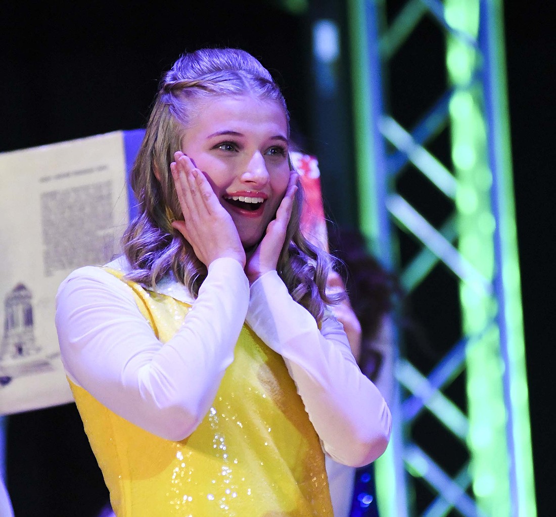 Jay County High School sophomore Kaylyn Clark reacts while performing with Just Treble during Sunday’s fall choral concert. Just Treble’s “Madeline” themed show includes “Butterfly,” “Astonishing” and “Life is a Dance Floor.” (The Commercial Review/Ray Cooney)