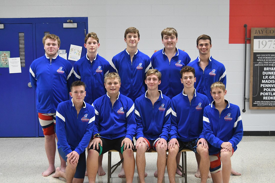 Pictured is the 2024-25 Jay County High School boys swim team. Front row from left are Lincoln Clamme, Matthew Fisher, Kamdyn Carter, Cooper Glentzer and Carson Westgerdes. Back row are David Keen, Bryden Carter, Max Klopfenstein, Grayson Swoveland and Peyton Yowell. (The Commercial Review/Ray Cooney)