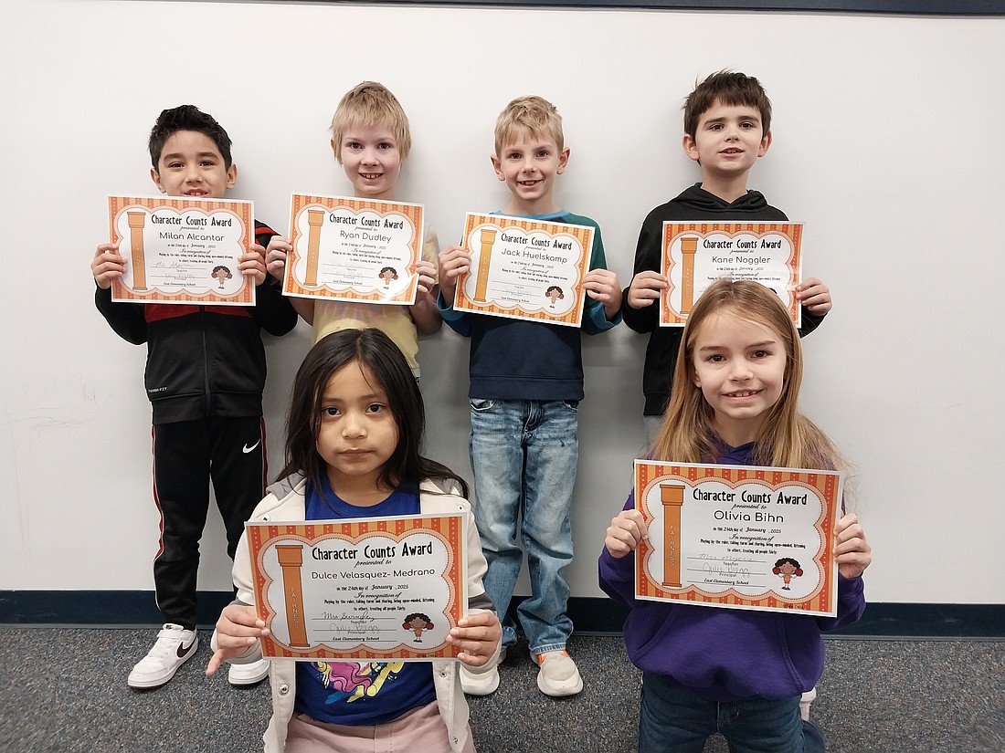 Pictured above are second graders awarded for demonstrating fairness at East Elementary. In the front row are Dulce Velasquez-Medrano and Olivia Bihn, and in the second row are Milan Alcantar, Ryan Dudley, Jack Huelskamp and Kane Noggler. Not pictured is Keaton Osterholt. (Photo provided)