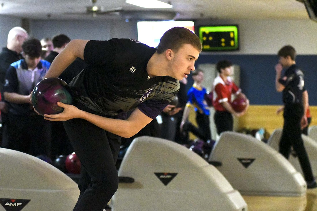 The Fort Recovery High School boys and girls bowling teams competed in the OHSAA Division II state tournaments at H.P. Lanes over the weekend. Pictured above is Eli Lennartz, one of two seniors on the boys team, while below is Ella Schoen, one of four seniors for the girls. (The Commercial Review/Andrew Balko)