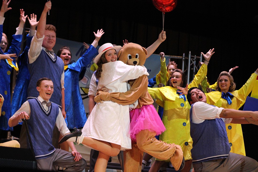 The Jay County High School show choirs held a farewell performance for their 2025 shows in front of their home crowd Monday night. Pictured above, Jasmine Esparza (center) stars as the title character in Just Treble’s “Madeline”-themed performance. (The Commercial Review/Bailey Cline)