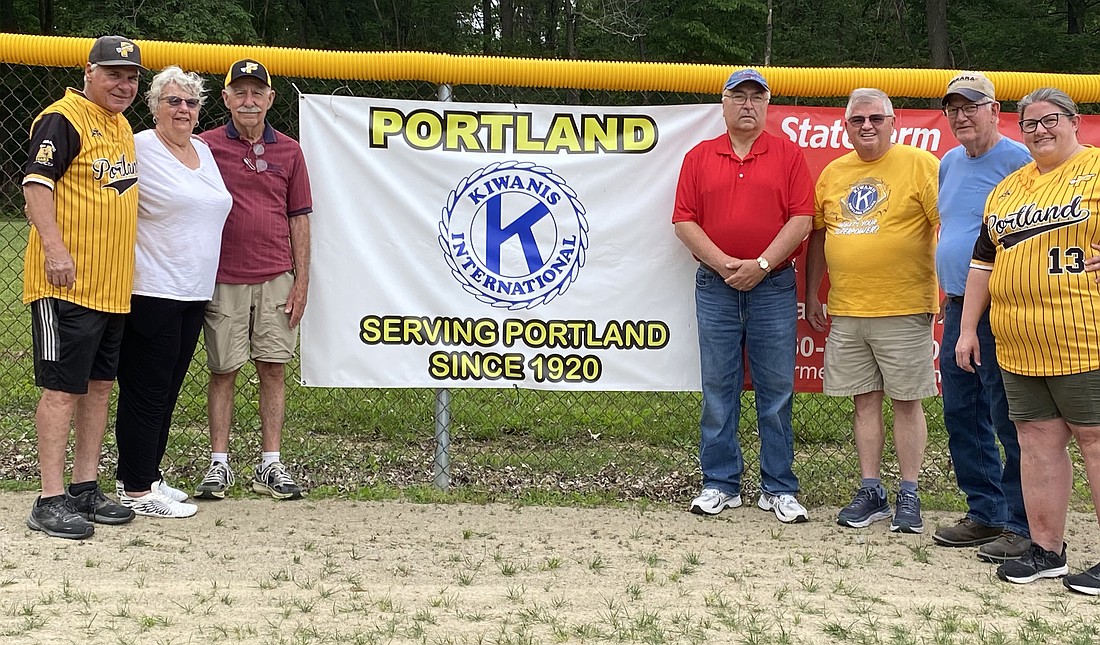 Portland Kiwanis Club raised a new banner June 4 for their $250 sponsorship to the Portland Rockets. (Photo provided)