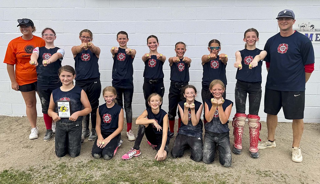PDF Local 5356 of the Portland Junior League Minor softball division poses with their championship rings. PDF Local 5356 won both the regular season and tournament titles. (Photo provided)