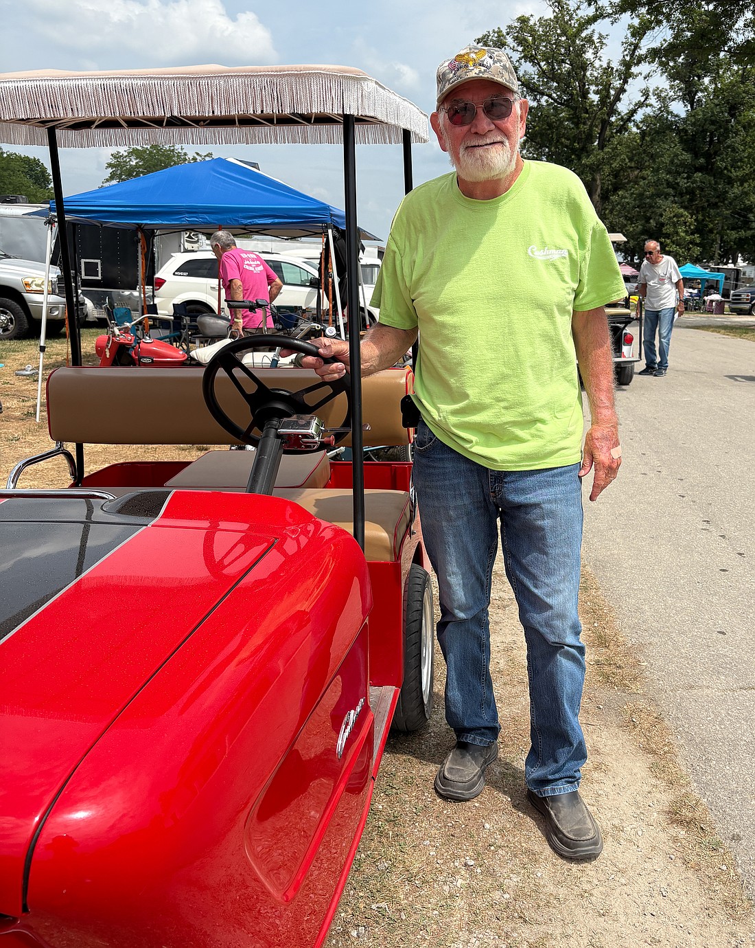 Rick Bard of Bucyrus, Ohio, is one of the many exhibitors set up at this week’s Vintage Motor Bike Show held at Jay County Fairgrounds. The show began Wednesday and will go until July 12. (The Commercial Review/Lindy Mercer)