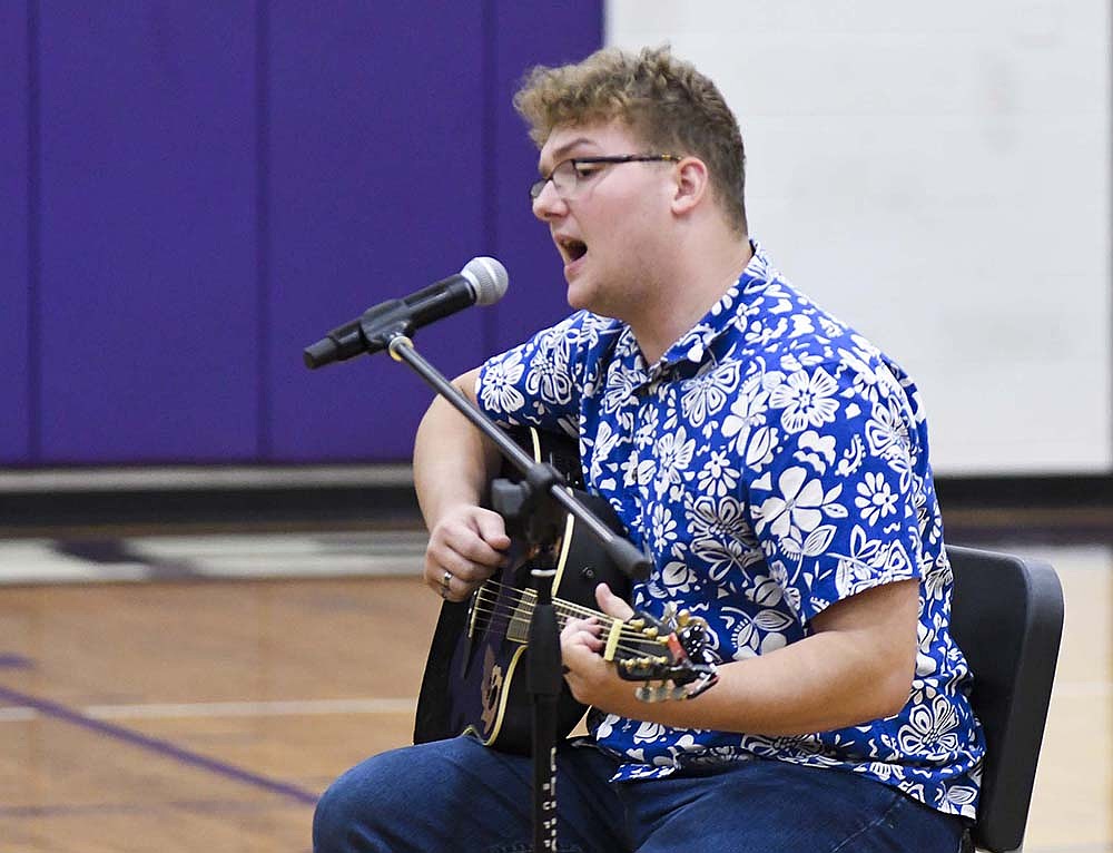 Caden Marchal performs “Ashamed,” a song he wrote, Sunday during the Fort Recovery Friends of the Arts Community Talent Night at Fort Site Fieldhouse. The Friends of the Arts’ summer concert series continues at 7 p.m. Sunday at Van Trees Park’s Hein Amphitheater. (The Commercial Review/Ray Cooney)
