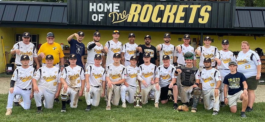 Pictured above, the Portland Rockets pose with the 2025 NABF Regional trophy on Saturday after defeating the Livonia Firebirds 4-3. The win clinched the Rockets their third trip to NABF World Series, which will take place in Naperville, Illinois, this season. (Photo provided)