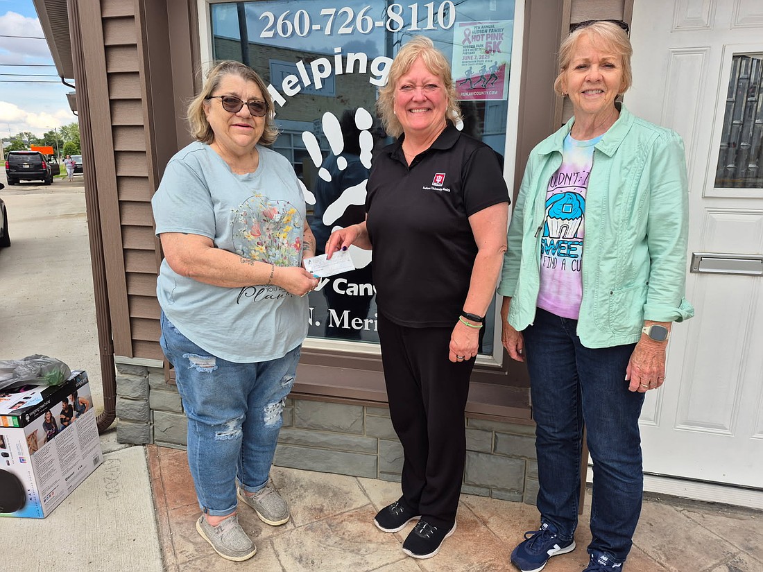 Mandy’s Blessings recently donated $3,500 to Jay County Cancer Society. Pictured from left are Tina Cavenaugh, Charlene Theurer and Pam Robbins. (Photo provided)