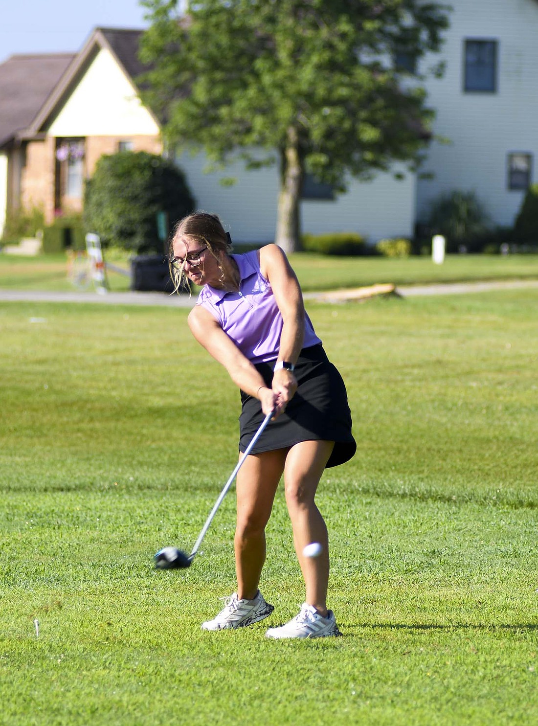 Mallory Evers tees off on the ninth hole at Portland Golf Club during Thursday morning’s 191-257 victory over the Parkway Panthers. Evers posted a 48 to score for the Tribe. For the full story, pick up Saturday’s edition of The Commercial Review. (The Commercial Review/Andrew Balko)