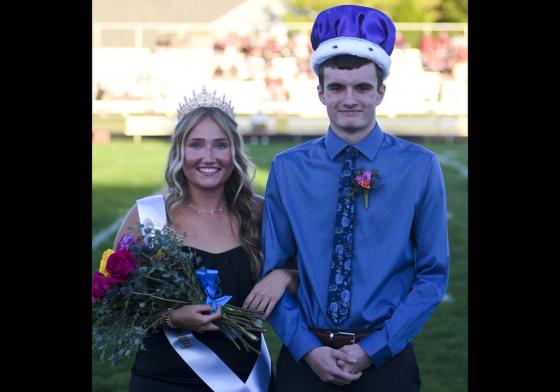Fort Recovery High School crowned its homecoming queen and king Friday before the football team’s game against the New Bremen Cardinals. Pictured are queen Olivia Knapke and king Gabe Acheson. (The Commercial Review/Ray Cooney)