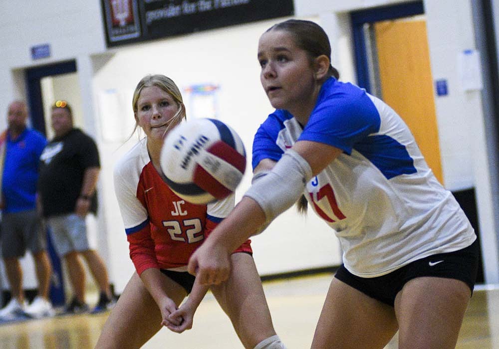 Railinn Sommers of Jay County High School makes a pass during Saturday's Patriot Invitational. (The Commercial Review/Ray Cooney)