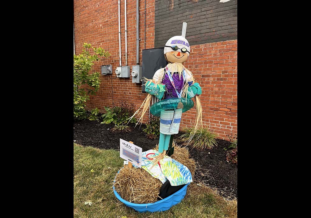 Nine-year-old Elsie Wendel created the swimming-themed “Puddles” for the inaugural Scarecrow Stroll in Fort Recovery. The Fort Recovery Merchants Association initiative drew 25 entries, which are lined along Wayne Street in the downtown area. (The Commercial Review/Ray Cooney)